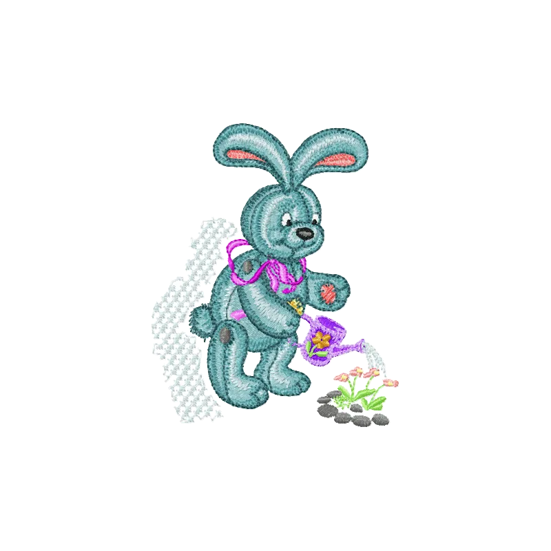 Rabbit in Garden Embroidery - Nostalgic Toy Design