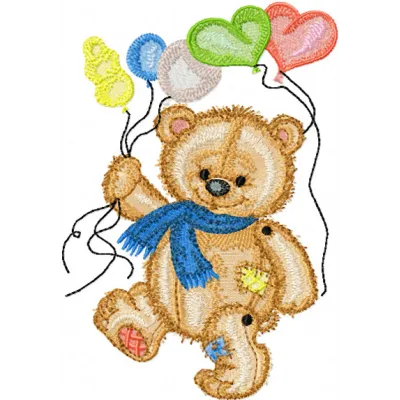 Bear with Balloons  embroidery design - Embroidery Design