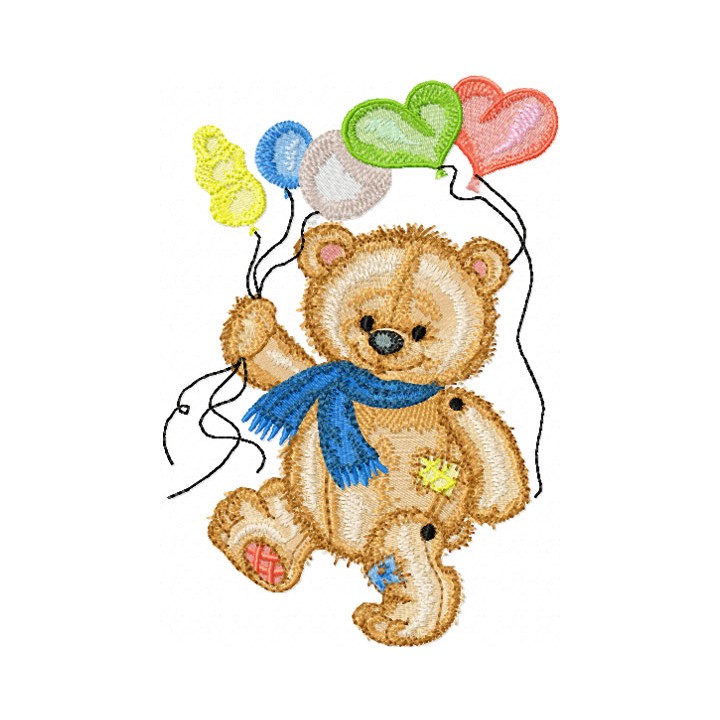 Bear with Balloons  embroidery design - Embroidery Design