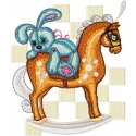 Vintage Bunny Horse Rider Embroidery Design - Old Toys