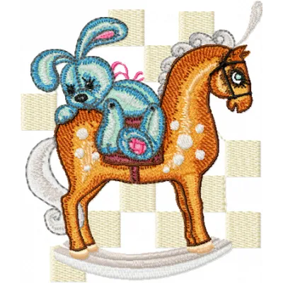 Vintage Bunny Horse Rider Embroidery Design - Old Toys