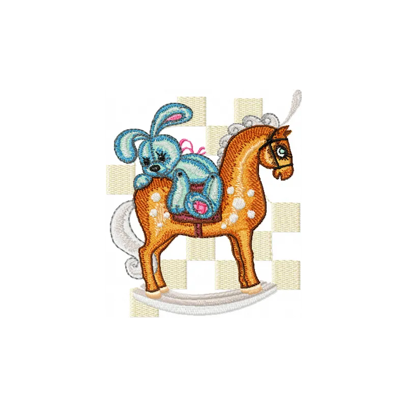 Vintage Bunny Horse Rider Embroidery Design - Old Toys