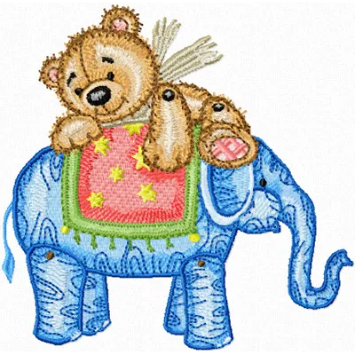 Teddy Bear & Elephant Embroidery - Vintage Toy Design