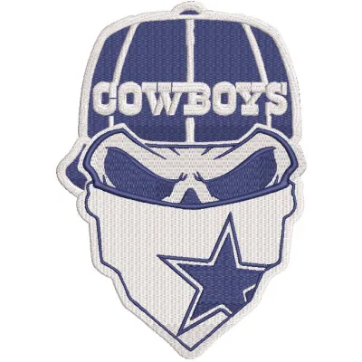 Dallas Cowboys Skull logo embroidery design featuring a detailed skull with team colors and iconic star emblem.