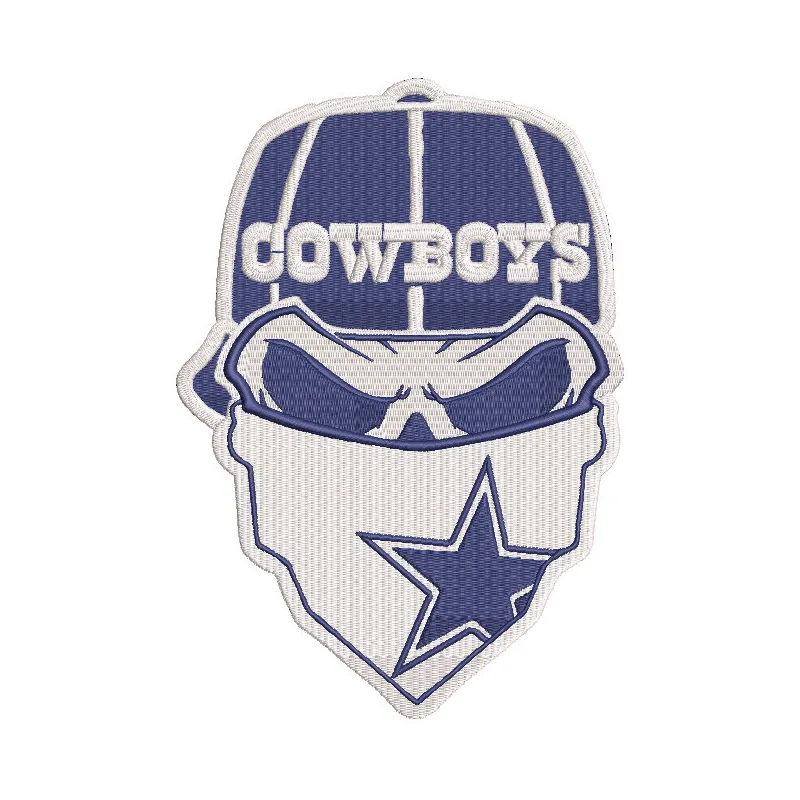 Dallas Cowboys Skull logo embroidery design featuring a detailed skull with team colors and iconic star emblem.