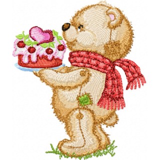 Teddy Bear with Cake embroidery design - Embroidery Design