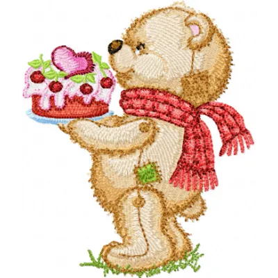 Teddy Bear with Cake embroidery design - Embroidery Design