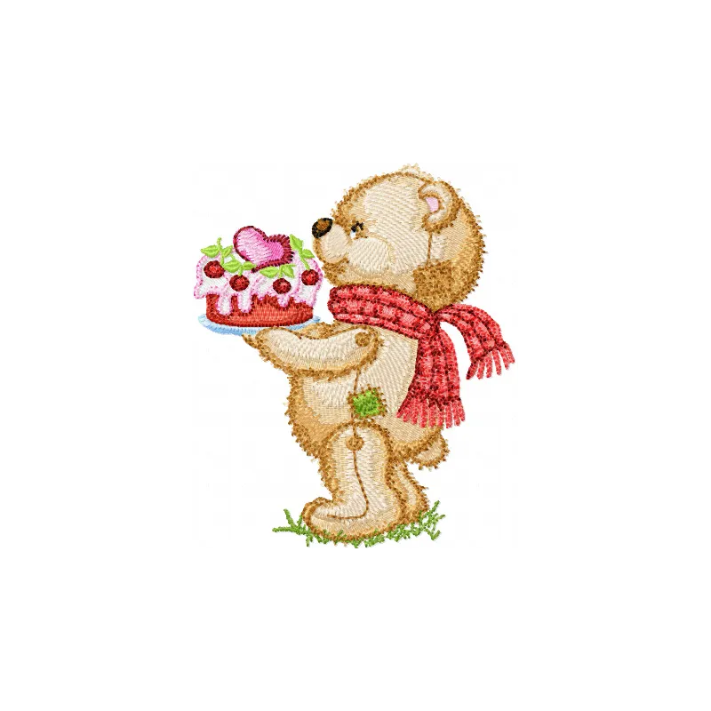 Teddy Bear with Cake embroidery design - Embroidery Design