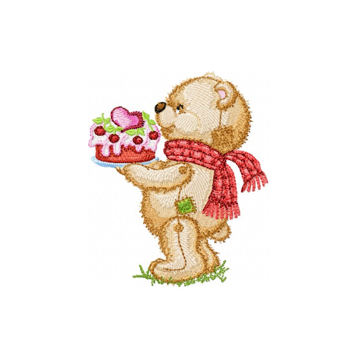 Teddy Bear with Cake embroidery design - Embroidery Design