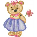 Old Toys Girl Teddy Bear with Flower embroidery design - Embroidery Design