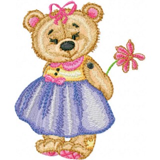 Old Toys Girl Teddy Bear with Flower embroidery design - Embroidery Design