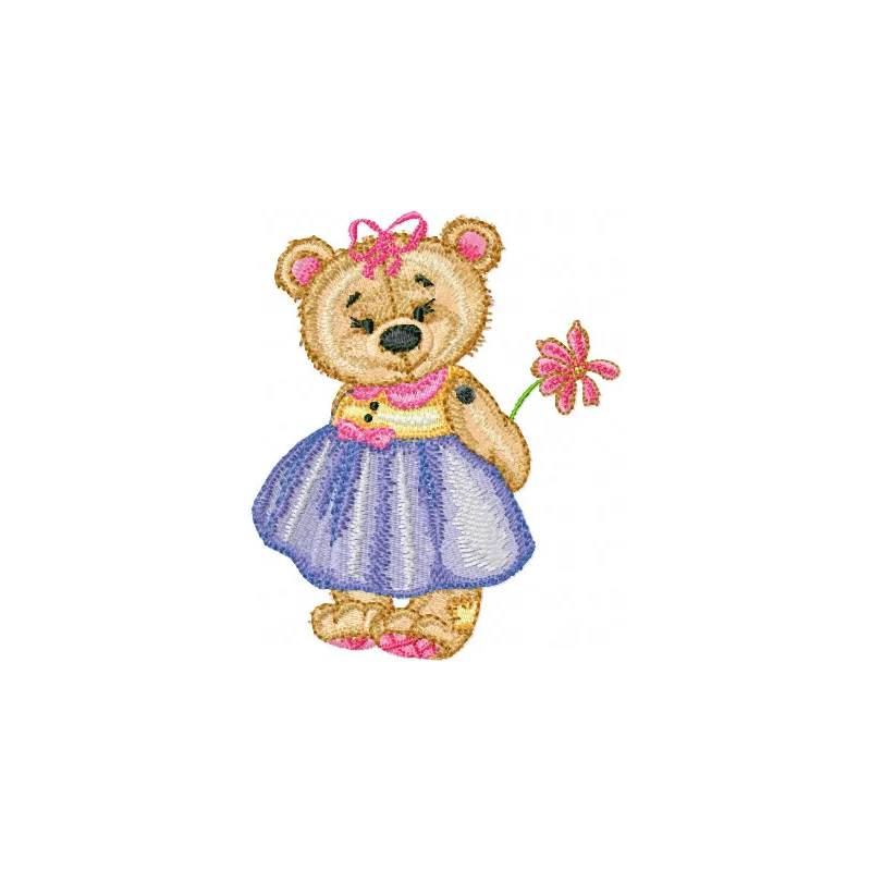 Old Toys Girl Teddy Bear with Flower embroidery design - Embroidery Design