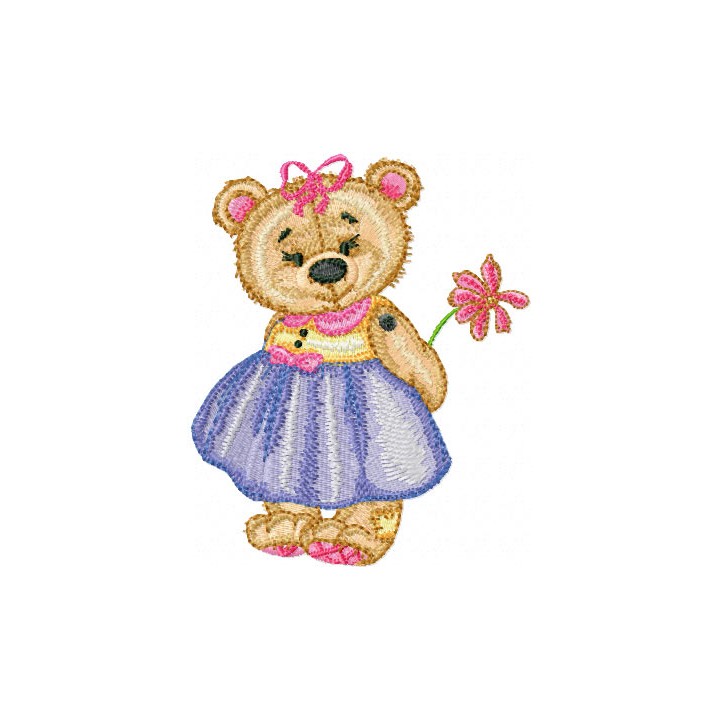 Old Toys Girl Teddy Bear with Flower embroidery design - Embroidery Design