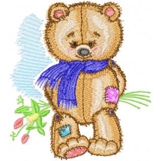 Old Toys Teddy Bear with Bouquet embroidery design - Embroidery Design
