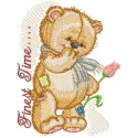 Teddy Bear with Flower Embroidery - Nostalgic Design