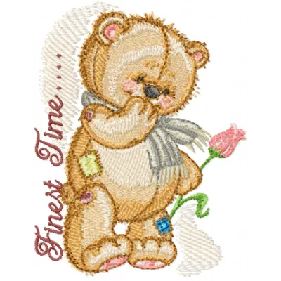 Teddy Bear with Flower Embroidery - Nostalgic Design