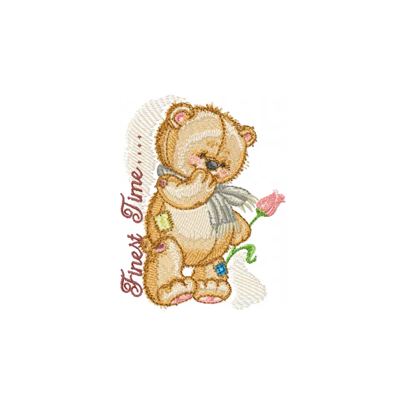 Teddy Bear with Flower Embroidery - Nostalgic Design