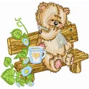 Teddy Bear on the Bench in the Garden embroidery design - Embroidery Design