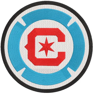 Chicago Fire Football Club logo embroidered design featuring vibrant colors and intricate details on fabric.