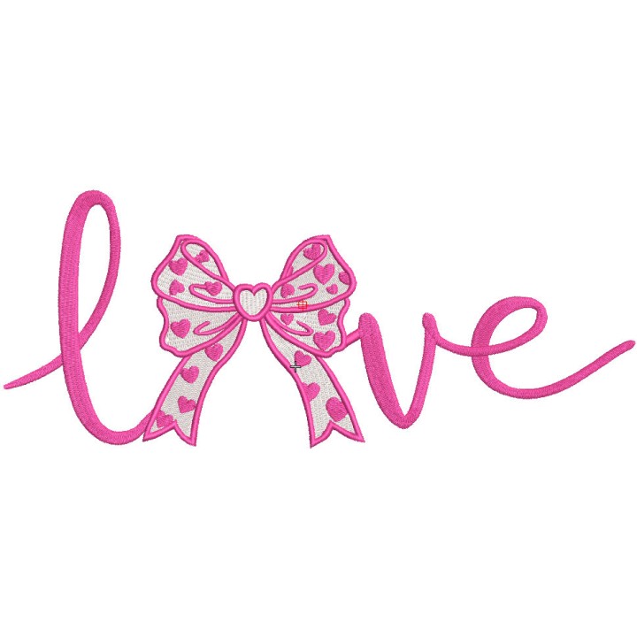 Love inscription with a bow embroidery design - Embroidery Design