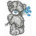 Teddy Bear with blue flower embroidery design - Embroidery Design