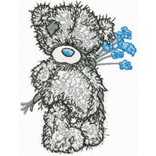 Teddy Bear with blue flower embroidery design - Embroidery Design
