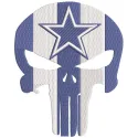 Dallas Cowboys Punisher embroidery design featuring a bold skull logo with team colors and intricate stitching details.