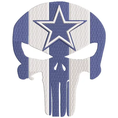 Dallas Cowboys Punisher embroidery design featuring a bold skull logo with team colors and intricate stitching details.