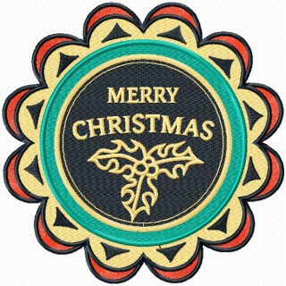 Merry Christmas round label 2  embroidery design - Embroidery Design