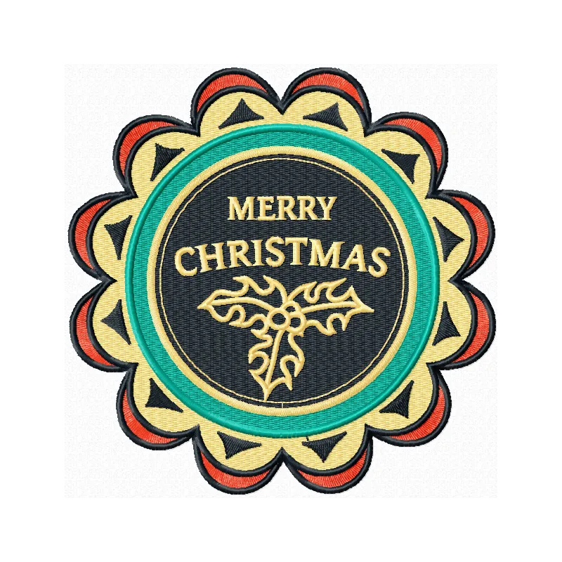 Festive Round Label Christmas Embroidery Pattern