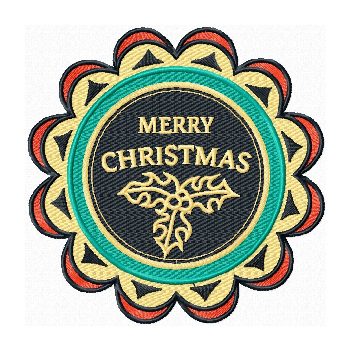 Merry Christmas round label 2  embroidery design - Embroidery Design