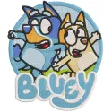 Embroidery design featuring Badge Bluey and Bingo, showcasing vibrant colors and playful characters.