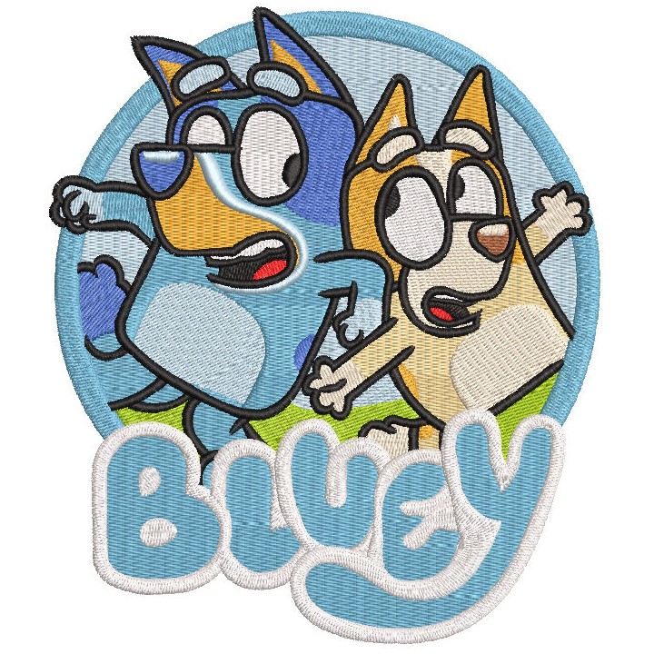 Badge Bluey and Bingo embroidery design - Embroidery Design