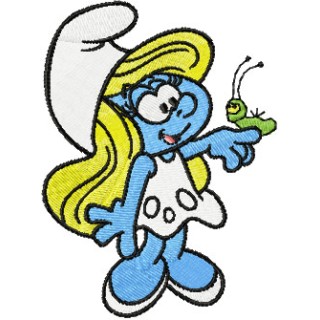 Smurf Girl with Caterpillar embroidery design - Embroidery Design