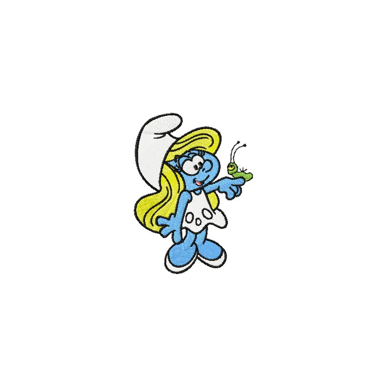 Smurf Girl with Caterpillar embroidery design - Embroidery Design