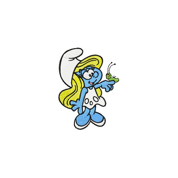 Smurf Girl with Caterpillar embroidery design - Embroidery Design