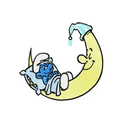 Smurf Sleeping on the Moon embroidery design - Embroidery Design