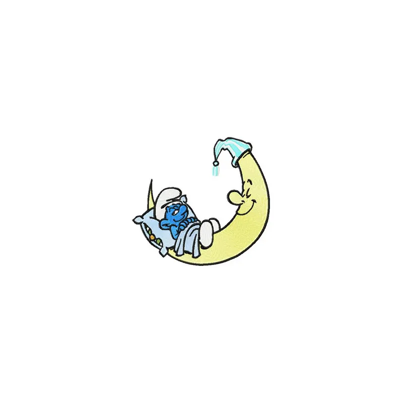 Smurf Sleeping on the Moon embroidery design - Embroidery Design