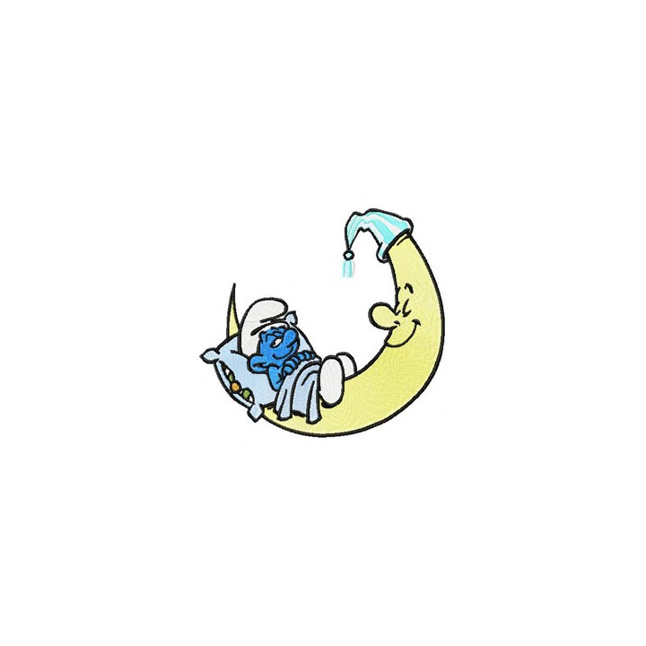 Smurf Sleeping on the Moon embroidery design - Embroidery Design