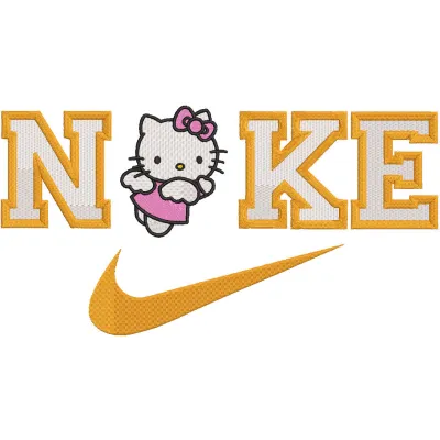 Nike Hello Kitty logo embroidery design featuring a playful Hello Kitty character with Nike branding.