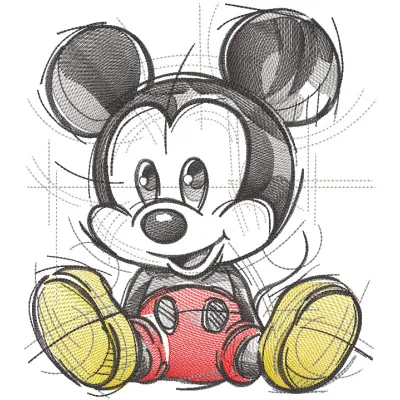 Mickey baby is ready to play embroidery design featuring a playful Mickey Mouse in vibrant colors.