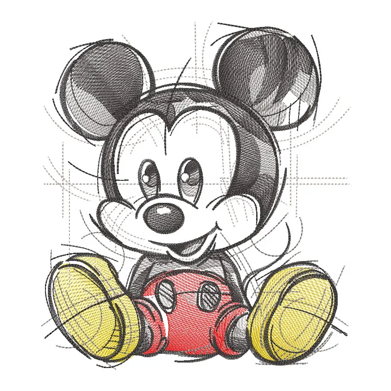 Mickey baby is ready to play embroidery design featuring a playful Mickey Mouse in vibrant colors.