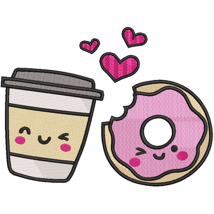 Glass of coffee and donut embroidery design - Embroidery Design