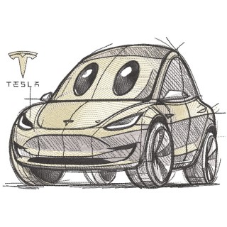 Tesla Model Y car sketch embroidery design - Embroidery Design