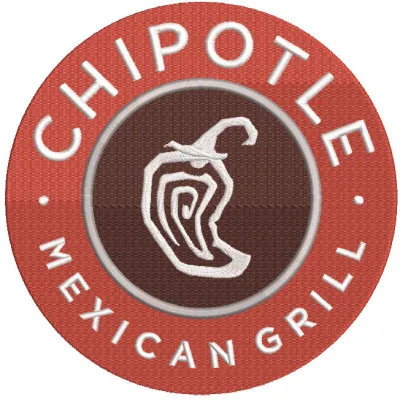 Chipotle logo embroidery design featuring the iconic red and white logo on a textured background.
