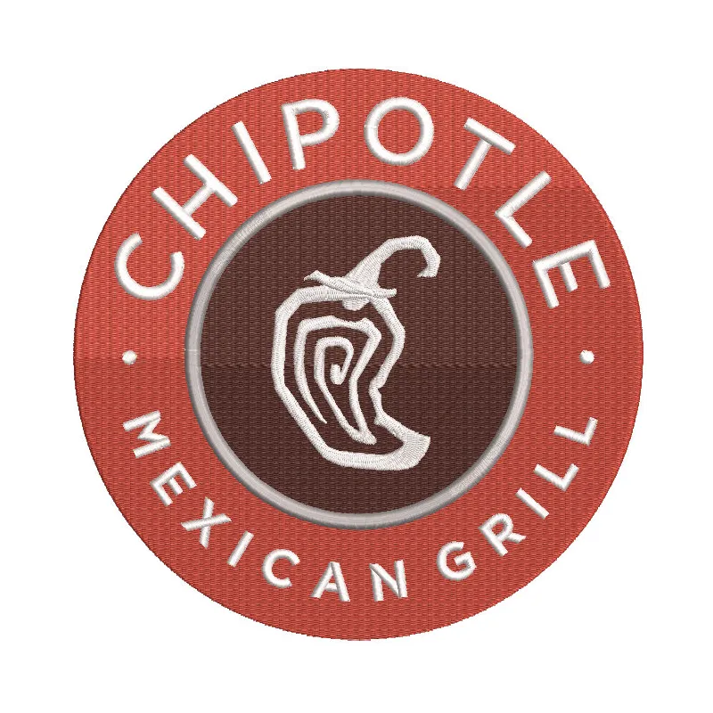 Chipotle logo embroidery design featuring the iconic red and white logo on a textured background.