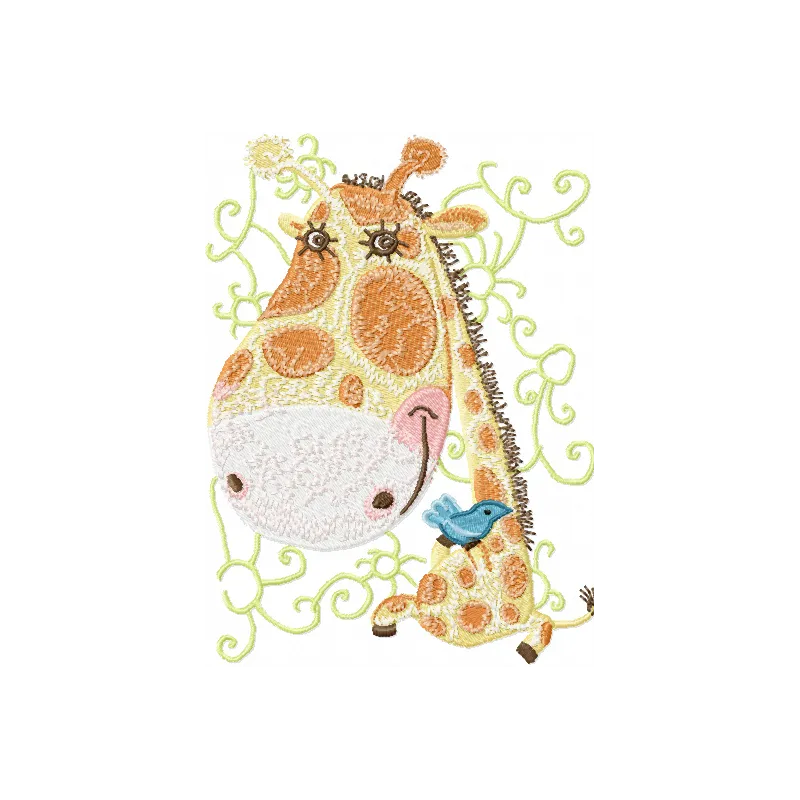 Charming Giraffe with Small Bird Embroidery Design