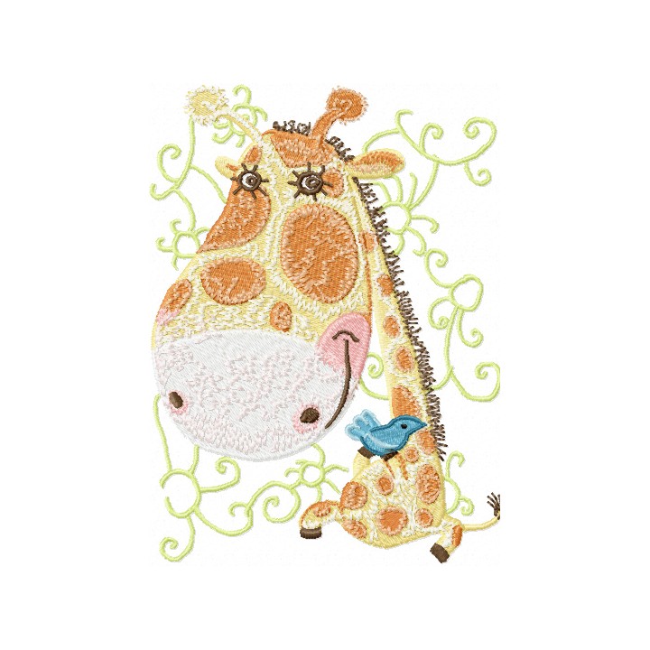 Giraffe with Small Bird  embroidery design - Embroidery Design