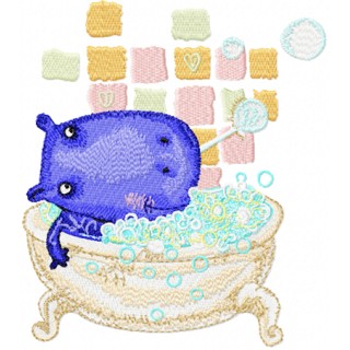 Hippo in the Bathtub embroidery design - Embroidery Design