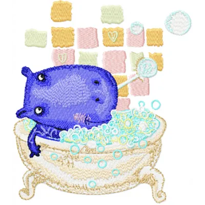 Charming Hippo in the Bathtub Embroidery Design